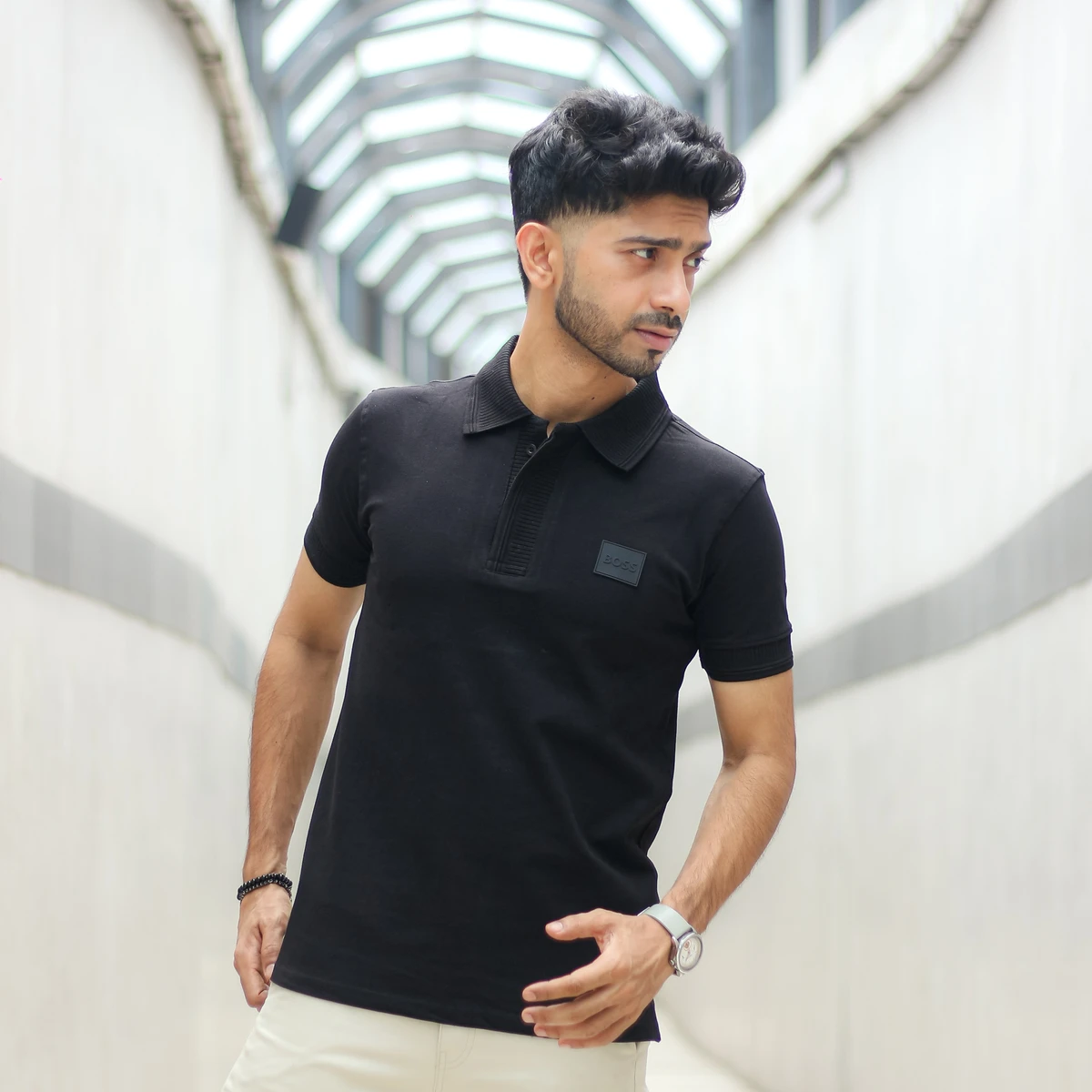 Premium Hidden Placket Polo – Black