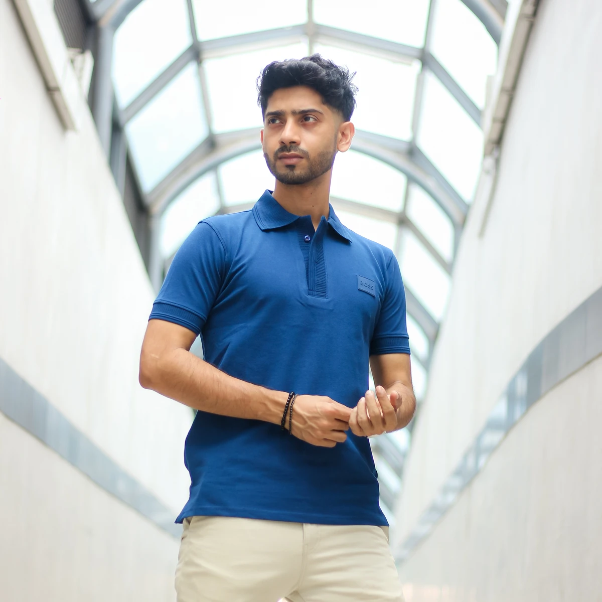 Premium Hidden Placket Polo – Blue