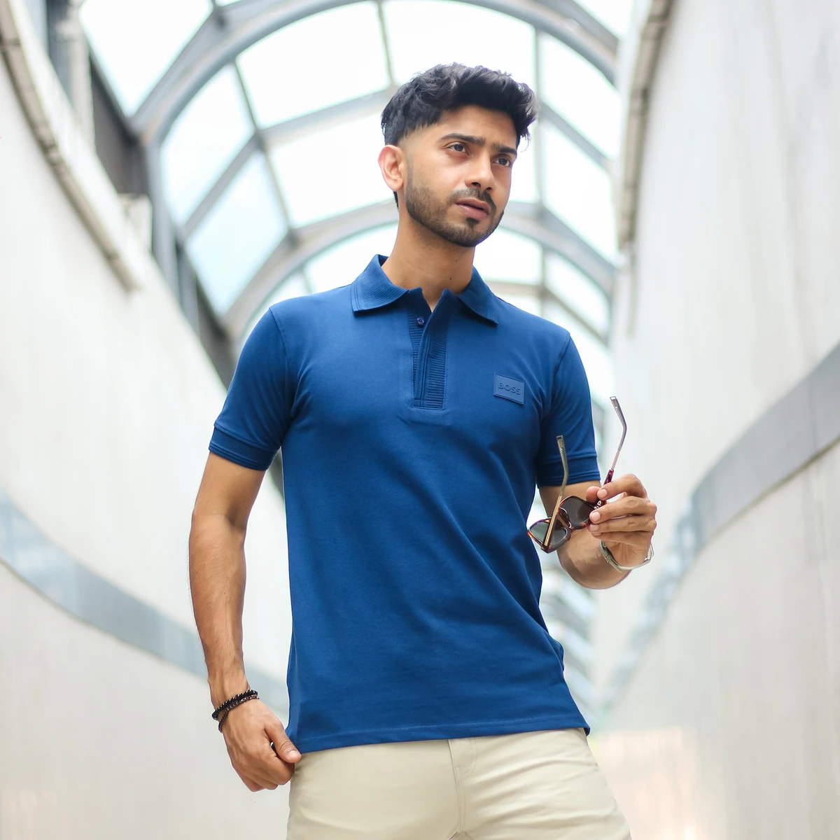 Premium Hidden Placket Polo – Blue