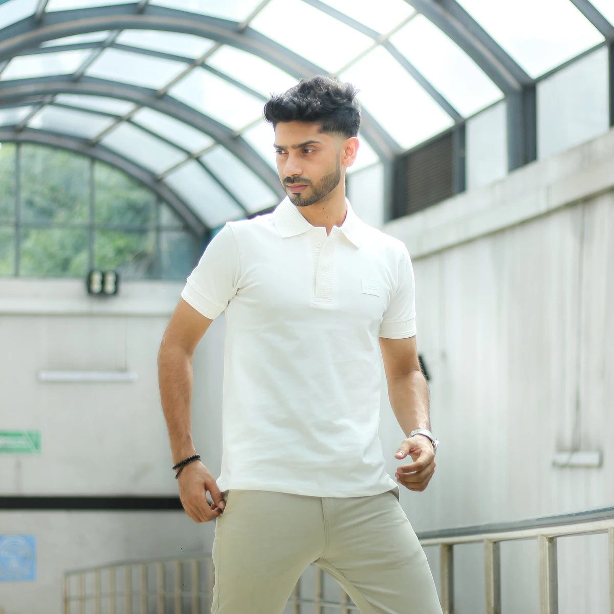 Premium Hidden Placket Polo – White